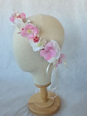 Hand Crafted Pink and White Floral Bridal Headband
